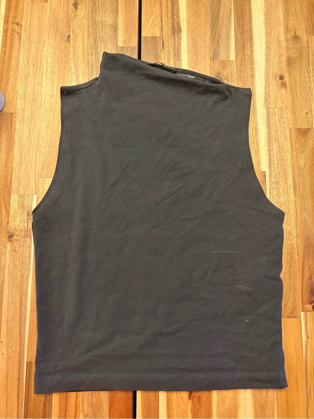 Dark Grey Sleeveless Asymmetrical Mock Neck Top